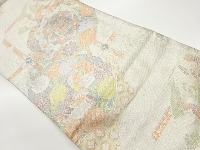 華紋に花鳥模様織出し袋帯